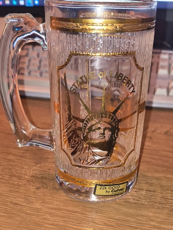 Culver Other - Vintage Culver 22k Gold Statue of Liberty Glass Beer Mug Stein - MCM New York